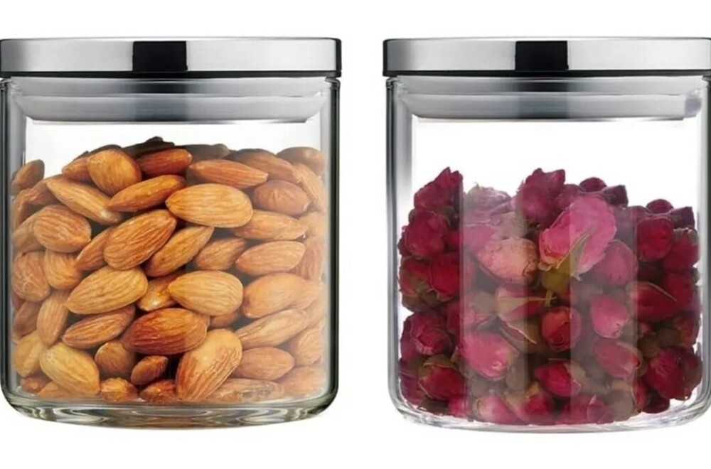 SIXAQUAE Glass Food Storage Containers Jar Stainless Steel Lids 2 Packs 600ml